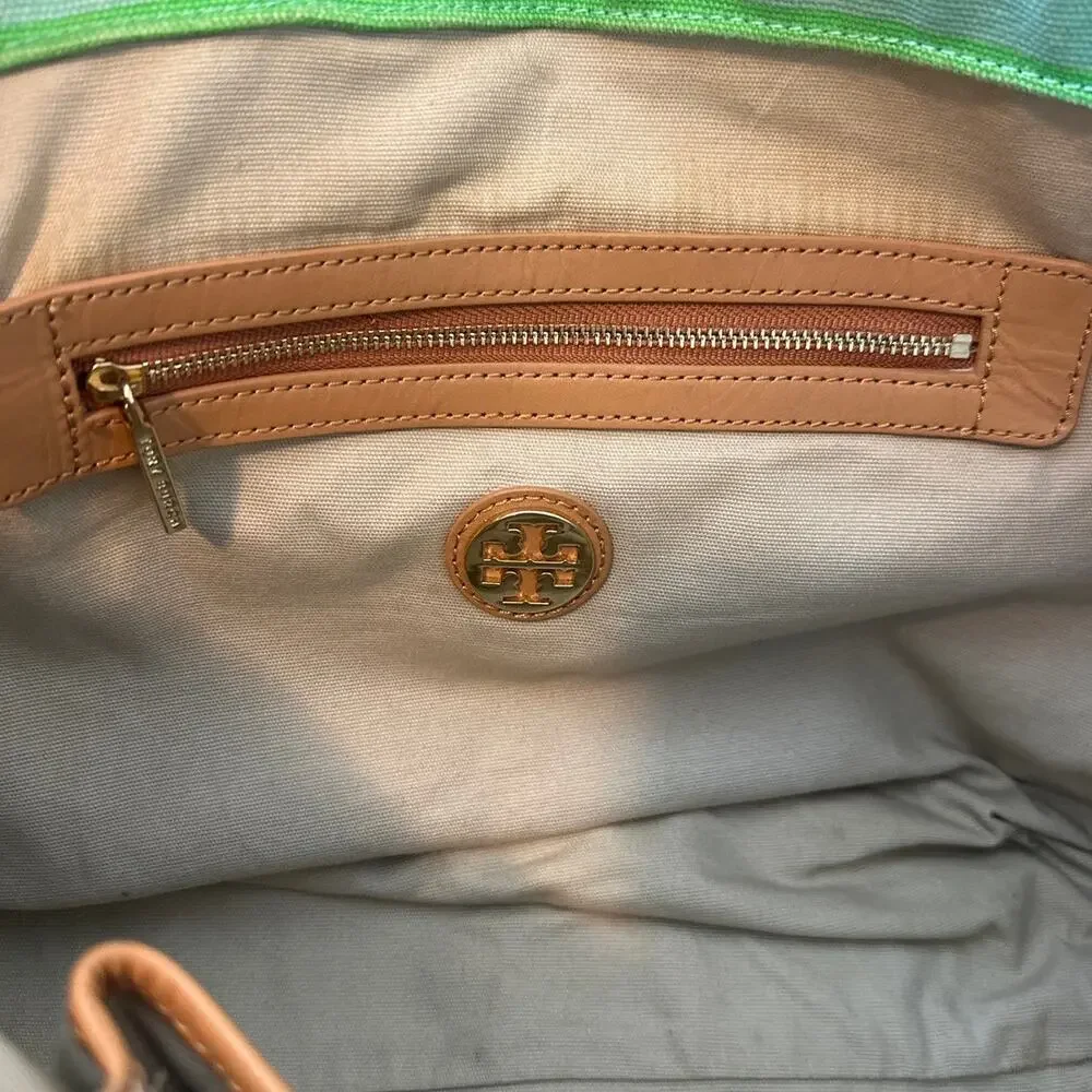 Tory Burch Stacked T Striped‎ Canvas Tote Bag